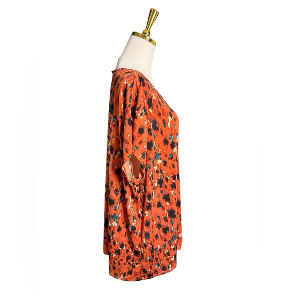 Women’s Orange Printed V-Neck Top with Key Hole Neck Size 22 / 24 Blue Black - Picture 2 of 6